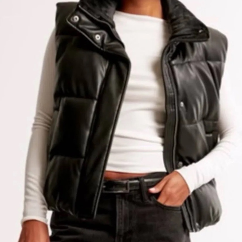Abercrombie and Fitch Vegan Leather Black Puffer Vest